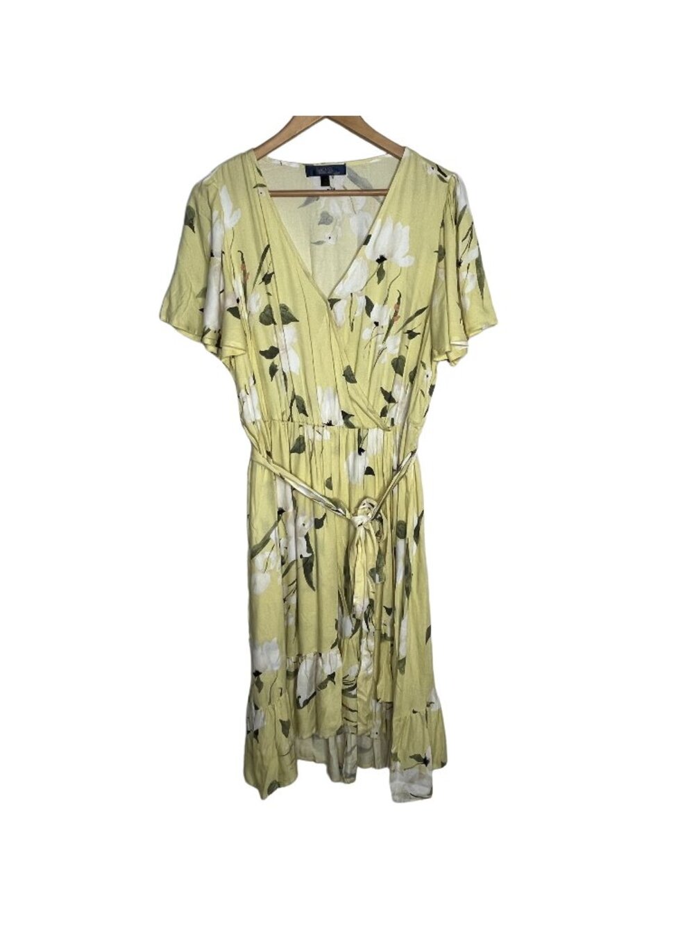 Rachel Roy Yellow Floral Midi Dress 3X Romantic Cottagecore Plus